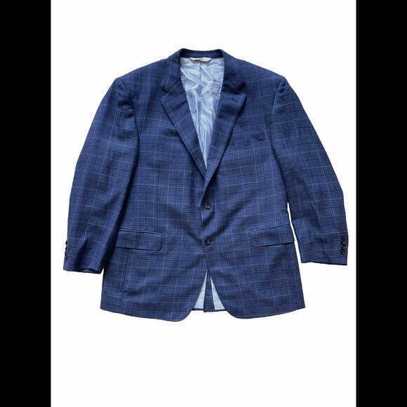 Samuelsohn Sports Suit Jacket 47R Tweed Plaid Blue 2 Button Woven Wool‎ Canada